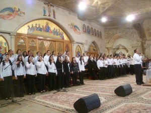 Fr. Simaan's church is fully Orthodox - note the icons - but incorporates modern evangelical features such as a praise team.
