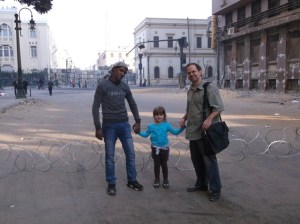 With a local protestor