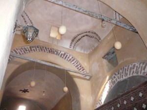 Four ostrich eggs hung from the church in St. Makarios Monastery in Wadi Natroun.