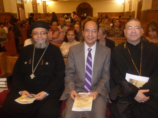 Fr. Bishouy of the Orthodox Church, Rev. Makram Naguib of the Heliopolis Evangelical Church (host), and Fr. Rafik Greish of the Catholic Church