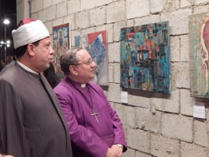 Sheikh Abdel Aziz of the Azhar and Bishop Mouneer of the Anglican Church, observing the CARAVAN artwork.