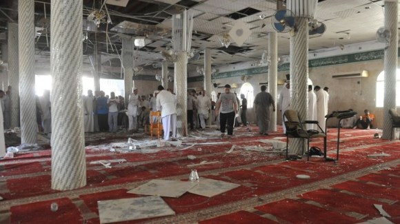 Damage in a Shia Mosque in Saudi Arabia after a terrorist attack by the Islamic State