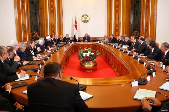 President Sisi meeting with his first cabinet officials following election as president in June 2014
